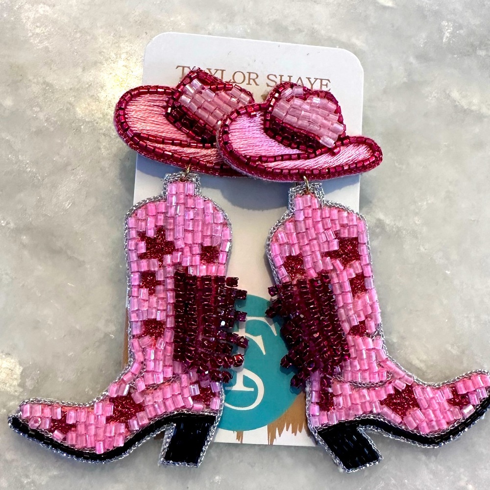 Taylor Shaye Fringe Cowboy Boot and Hat Earrings
